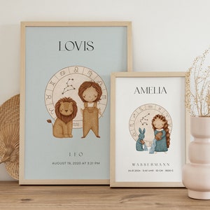 Geburtsposter Sternzeichen, Personalisiertes Sternzeichen Poster, Geburtsgeschenk Baby, Kinder Poster, Namensposter Kinderzimmer