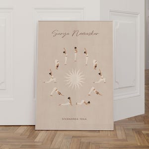 Yoga Sun Salutation Poster, Surya Namaskar, Yoga Art Print, Yoga Pose Poster, Yoga Gift Girlfriend, Boho Yoga Room, Yoga Teacher