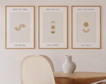 Conjunto de 3 carteles con refranes, arte mural espiritual, conjunto de carteles espirituales, imagen energética, mentalidad positiva, conciencia, cartel de atención plena