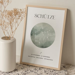 Póster de la constelación del zodiaco Sagitario, regalo para nacimiento/bautizo o cumpleaños