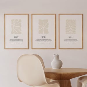 Conjunto de 3 pôsteres de corpo e mente, arte de parede digital de 3 peças, decoração espiritual, decoração de ambiente estético, arte de parede espiritual