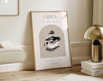 Zodiac Poster Libra, Birthday Gift, Horoscope Wall Art, Boho Zodiac Poster