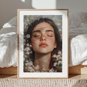 Póster de mujer con flores, arte mural femenino, pintura abstracta, póster de arte abstracto, arte mural imprimible, póster de flores