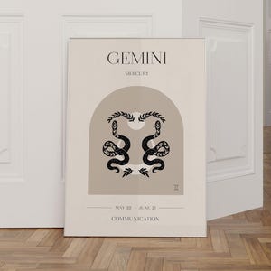 Gemini Zodiac Sign Poster, Boho Zodiac Wall Art, Gemini Gifts, Gemini Decor, Zodiac Sign Gifts