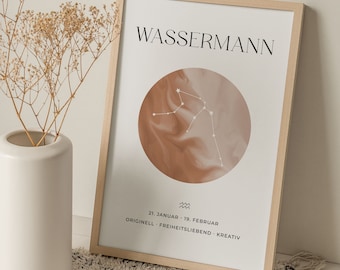 Constellation Zodiac Poster Aquarius, gift for birth/baptism or birthday