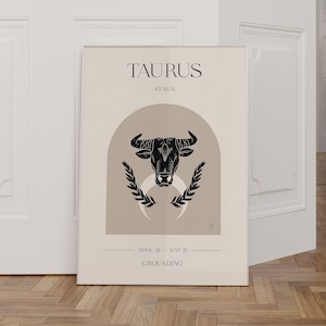 Plakat ze znakiem zodiaku Byk, Boho Zodiac Wall Art, Plakat astrologiczny, Prezenty Byk, Dekoracje Byk, Prezenty ze znakiem zodiaku