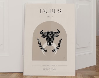Stier Sternzeichen Poster, Boho Sternzeichen Wandkunst, Astrologie Poster, Stier Geschenke, Stier Dekor, Tierkreiszeichen Geschenke