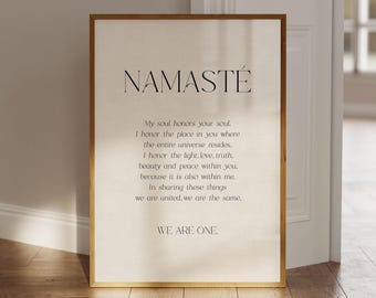 Póster de Namaste, arte mural de yoga, regalo de yoga, póster espiritual, decoración de estudio de yoga, póster de meditación, decoración de yoga