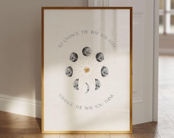 Sun and Moon Poster, Astrology Moon Phases, Yoga Poster, Mindfulness, Spiritual Art Print