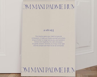 Mantra Poster Om Mani Padme Hum, Yoga Poster, Yoga Wall Art, Mantra Poster, Spiritual Quote Wall Art, Spiritual Posters for Printing