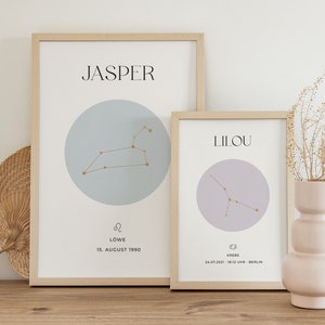 Póster personalizado del signo del zodiaco, regalos del signo del zodiaco, regalo de nacimiento, póster de nacimiento, arte de pared para guardería, póster para imprimir