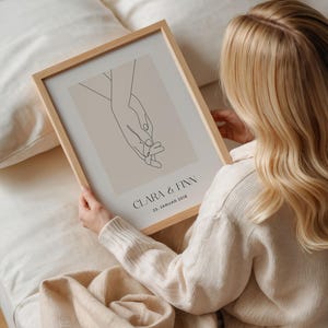 Regalo de pareja de póster personalizado, manos de arte lineal, descarga digital