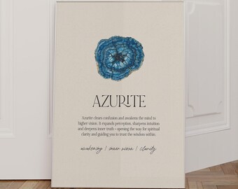 Azurite Crystal Poster, Crystal Stone Wall Art, Crystal Artwork Poster, Healing Stone Gift, Crystal Poster Printable