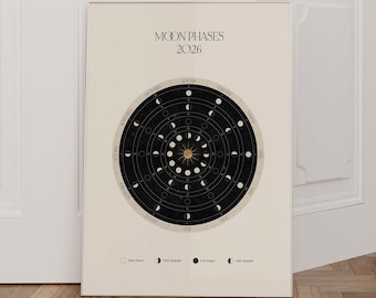 Moon Calendar 2026 (English), Moon Calendar, Moon Phases Decor, Printable Moon Art, Moon Poster, Moon Wall Art, Annual Calendar