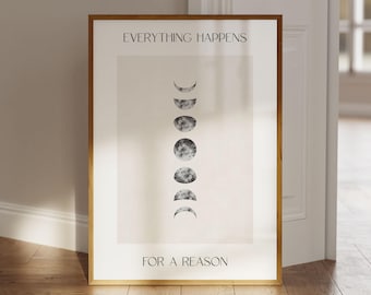Quote poster "Everything Happens For A Reason", Mindset poster, Positive energy, Energy picture, Motivational poster, Spiritual wall art