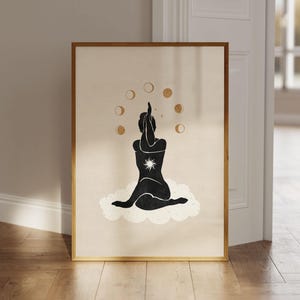 Yoga Meditation Poster, Himmlische Wandkunst, Boho Abstrakte Kunst, Sonne Mond Yoga Kunstdruck