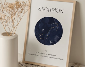 Constellation Zodiac Poster Scorpio, gift for birth/christening or birthday