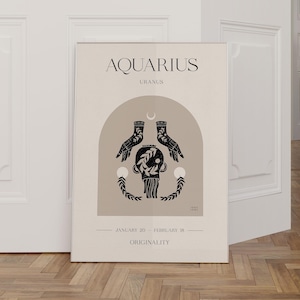 Plakat ze znakiem zodiaku Wodnik, Boho Zodiac Wall Art, Plakat astrologiczny, Prezenty Wodnika, Prezenty ze znakiem zodiaku