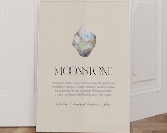 Moonstone Poster, Crystal Stone Wall Art, Crystal Artwork Poster, Healing Stone Gift, Crystal Poster Print, Moonstone Gifts