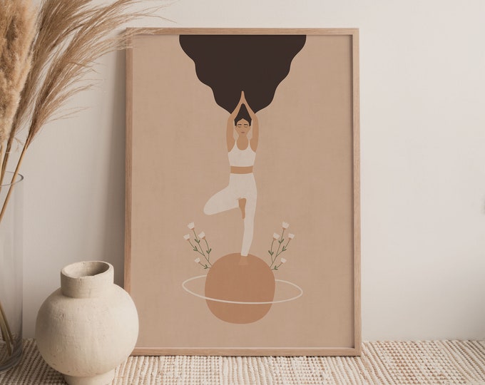 Affiche Yoga, Impression de pose de yoga, Affiche spirituelle, Petite amie cadeau de yoga, Affiche de méditation, Impression de femme abstraite, Affiche d’équilibre