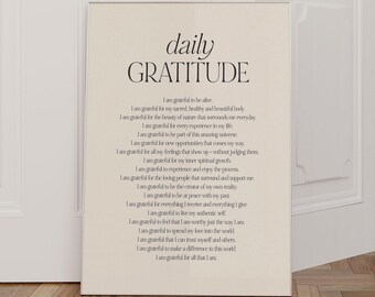 Daily Gratitude Wall Art, Gratitude Wall Decor, Positive Wall Art, Mindfulness Poster, Positive Energy Poster, Gratitude Poster