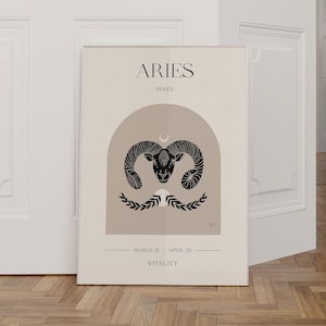 Póster del signo zodiacal Aries, arte mural bohemio del zodiaco, póster de astrología, regalo de Aries, decoración de Aries, regalos del signo zodiacal