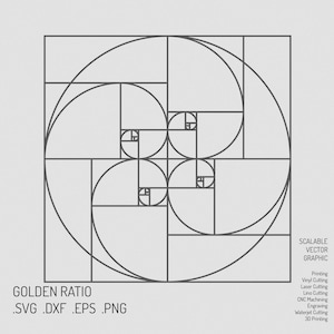 Gulden snede SVG, vector, sticker, spiraal, phi, print, gesneden bestand, digitaal bestand, Fibonacci-reeks, wetenschap, natuur, wiskunde, kunst