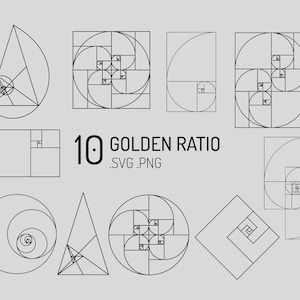 10 gulden snede SVG-bundel, vector, sticker, spiraal, phi, print, gesneden bestand, digitaal bestand, Fibonacci-reeks, wetenschap, natuur, wiskunde, kunst