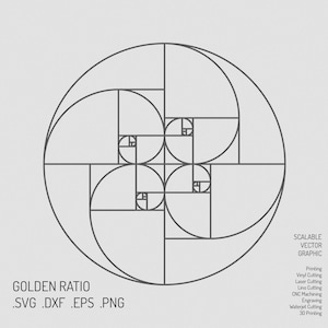 Gulden snede SVG, vector, sticker, spiraal, phi, print, gesneden bestand, digitaal bestand, Fibonacci-reeks, wetenschap, natuur, wiskunde, kunst