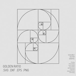 Gulden snede SVG, vector, sticker, spiraal, phi, print, gesneden bestand, digitaal bestand, Fibonacci-reeks, wetenschap, natuur, wiskunde, kunst