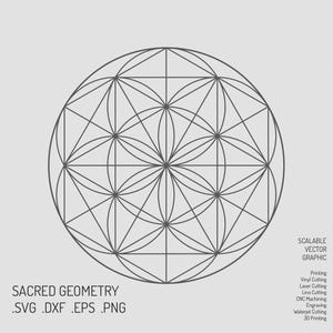Geometría Sagrada SVG, Flor de la Vida, Semilla, Archivo de corte, Archivo digital, Nueva Era, Fibonacci, Ciencia, Red de Ángeles, Red de Cristales, Red de Energía