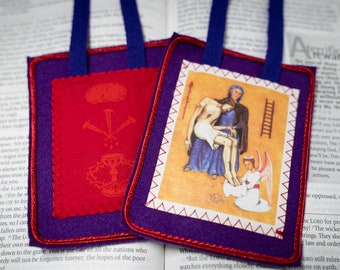 Purple Scapular of Benediction and Protection made of WOOL precisely to the vision of Marie-Julie Jahenny, ((HANDMADE in the USA))