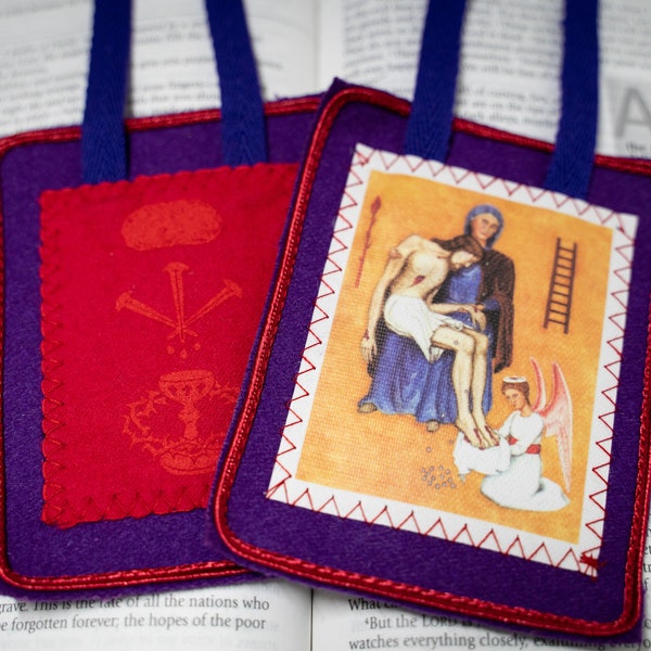 Purple Scapular of Benediction and Protection made of WOOL precisely to the vision of Marie-Julie Jahenny, ((HANDMADE in the USA))