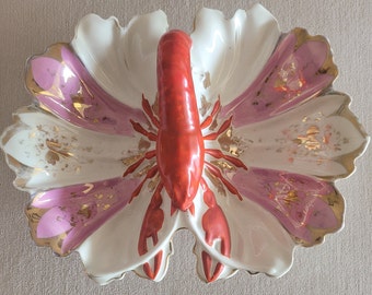 1908 Antique Lobster Dish/ Divided Serving Dish/Porcelain Dish Gold trim Dish