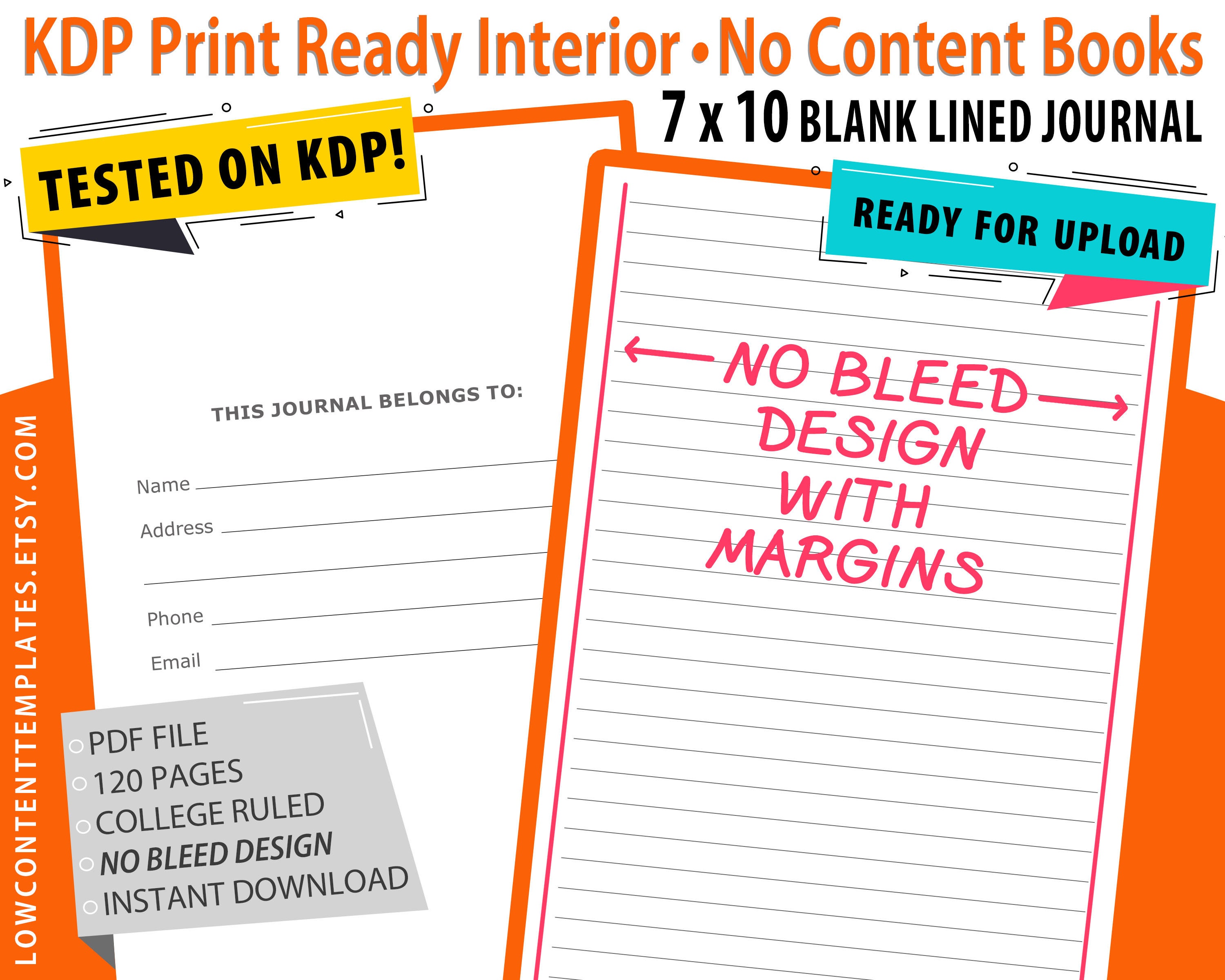 KDP Interior Template 7x10 Journal Blank Lined College Ruled - Etsy