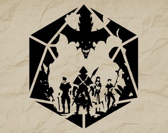 SVG de búsqueda de dados D20, fiesta de DnD, Cricut (descarga digital)