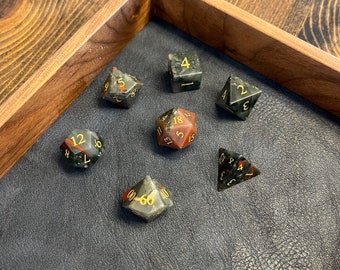 Blood Stone Gemstone Dice Set, RPG Gaming with Free Resin Dice