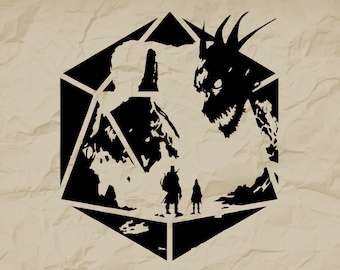 SVG de búsqueda de dados D20, diseño en blanco y negro de DnD (descarga digital)