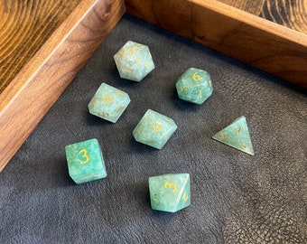 Juego de dados de cristal verde para Dungeons & Dragons