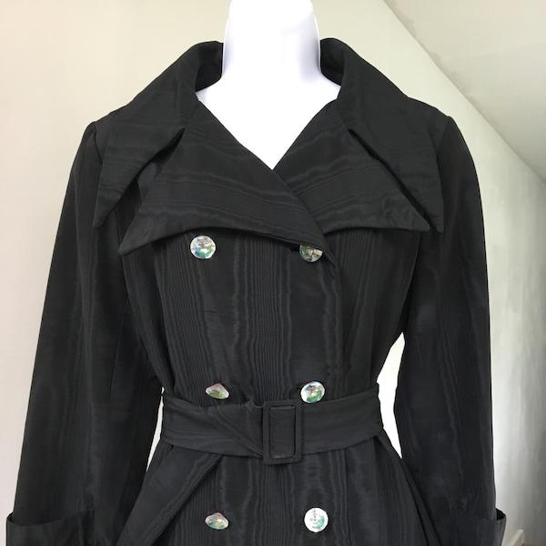 Rare 60’s Saks Fifth Avenue  moire trench coat. Princess style, faceted buttons.