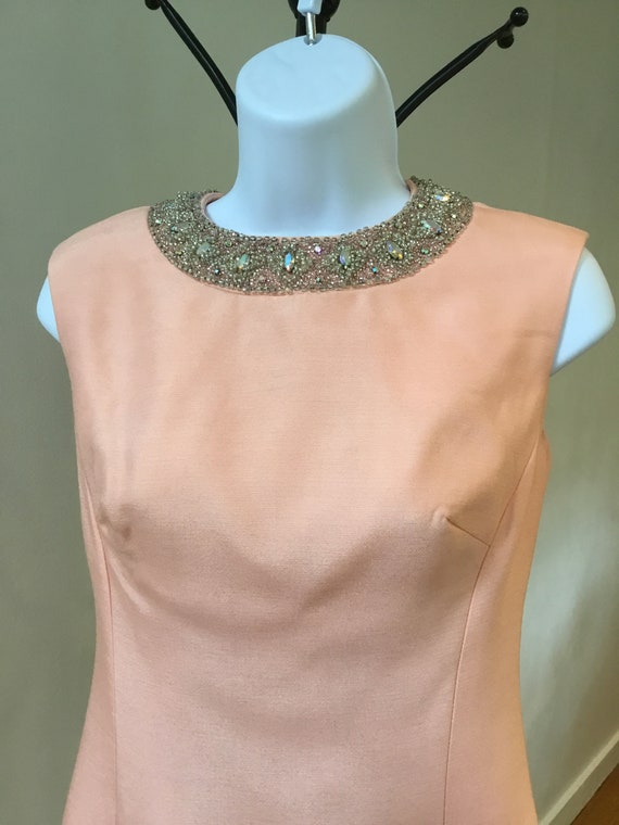 60’s mini cocktail dress. Jeweled neckline, metal… - image 1