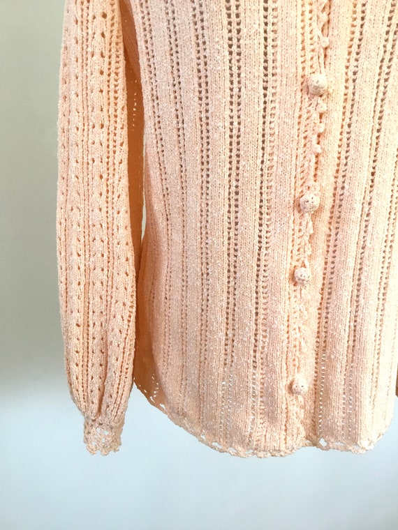 80’s peachy pink crochet cardigan. - image 6