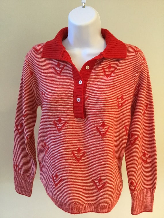 60’s red and white Orlon  pullover sweater.