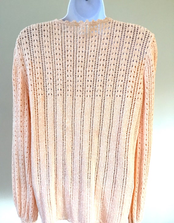 80’s peachy pink crochet cardigan. - image 7