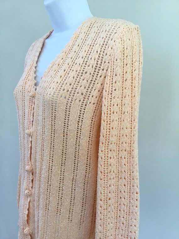 80’s peachy pink crochet cardigan. - image 4