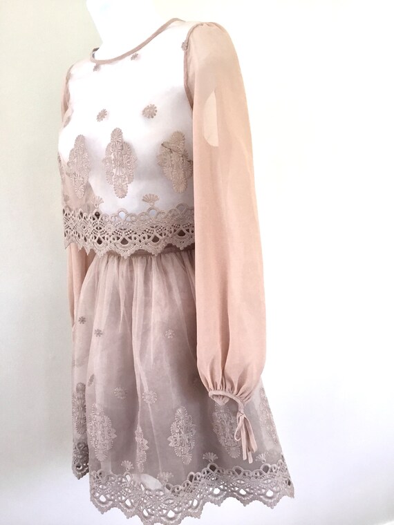 Beige Bebe skirt set, lace &tulle, mini, crop top… - image 3