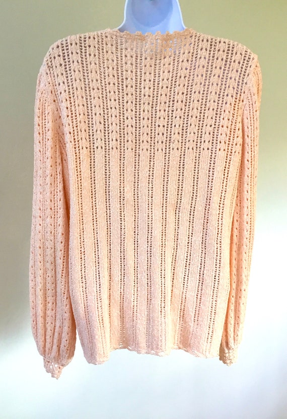 80’s peachy pink crochet cardigan. - image 3