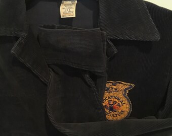 80’s Texas Vocational FFA corduroy jacket. Navy blue, metal zip.