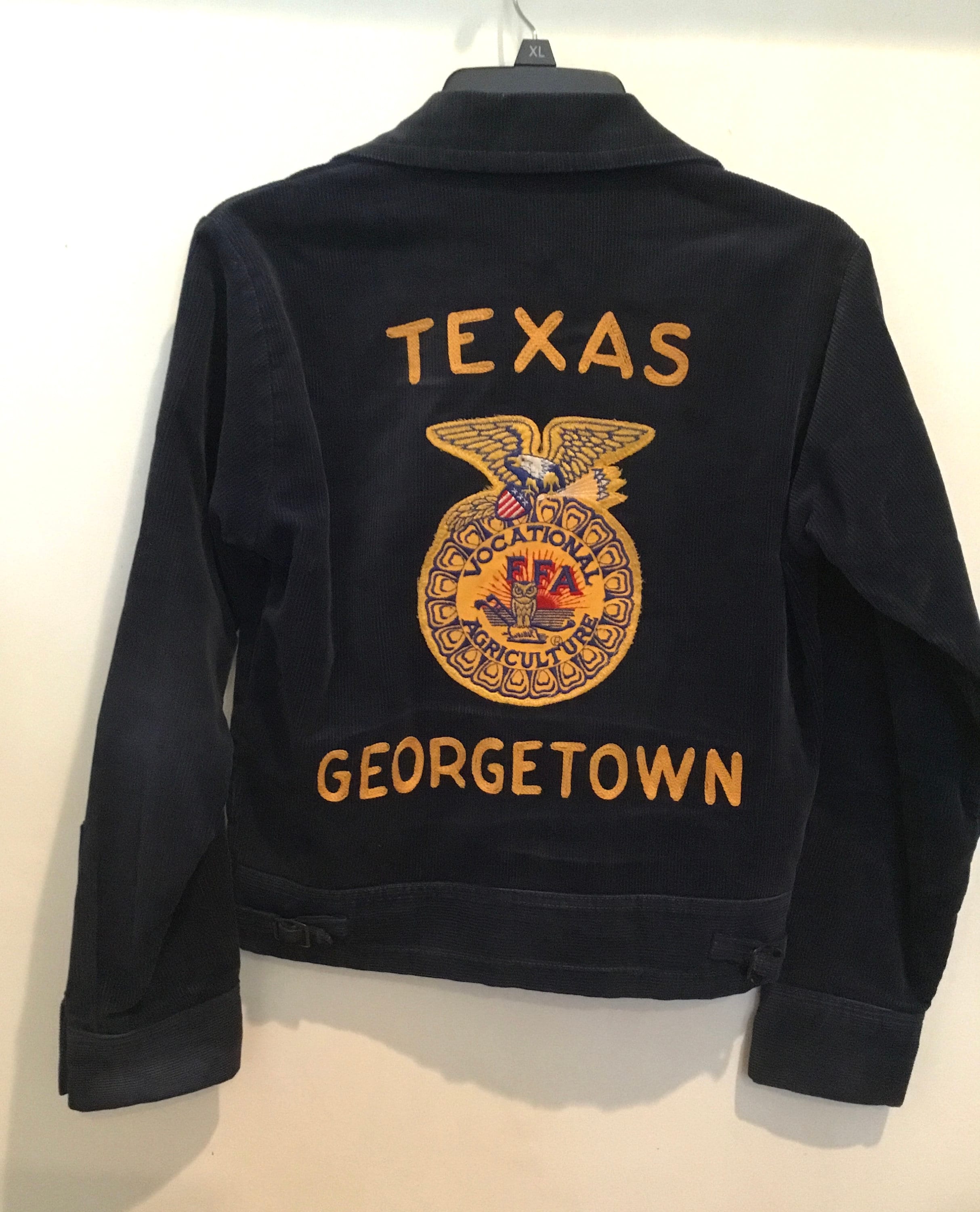 80's Texas Vocational FFA Corduroy Jacket. Navy Blue, Metal 80's Texas Vocational FFA Corduroy Jacket. Navy Blue, Metal