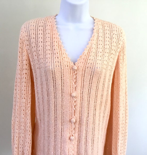 80’s peachy pink crochet cardigan. - image 2